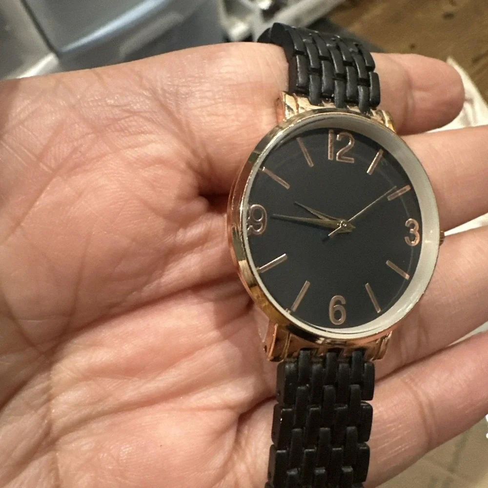 Working Luxury Style Watch Black/Gold Metal Band‎ Wrist Round Unisex 35mm 7in